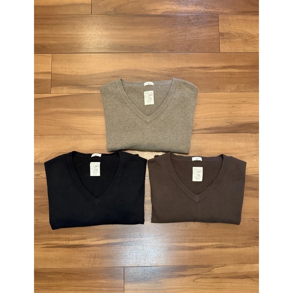 (Bundle of 3) Article 365 Cashmere Blend V Neck Sweater Brown Tan Black Men's XL